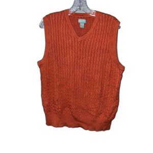 Rust Burnt Orange Cable Knit Cotton Blend Sweater Vest